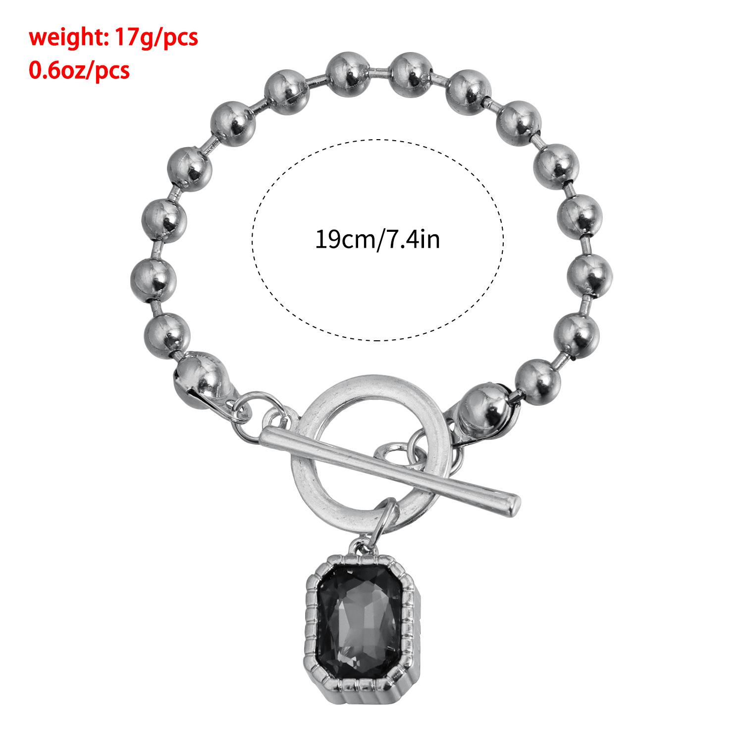 Black Crystal Pendant Necklaces for Women Silver Beaded Ball Chain Geometric Rectangle Choker Collarbone Necklace Daily Party Work Wear Jewelry Gifts