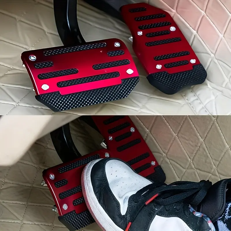 Anti-slip car pedals - Red alloy brake, accelerator, and clutch pedal covers - Suitable for cars, SUVs, and ATVs - Automatic transmission replacement kit, anti-slip rubber foot pads, durable pedals - Automotive Accessories
