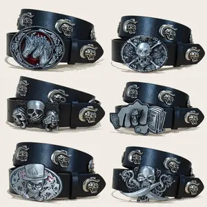 New Belts For men and Women High Quality Luxury Brand Punk Gothic Skull Rivet Black Jeans Unisex Belt Skull Buckle Waistband Man