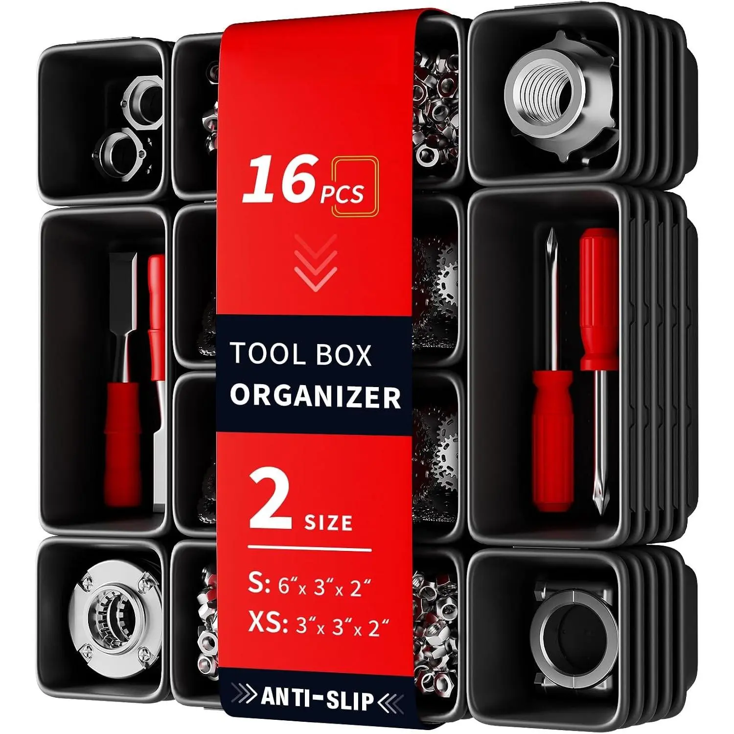 16 count Small  Tool Box Organizer Trays, tool box trays organizer for Toolbox Organization,  Trays and Screw Organizer Box for Tool Chest, Garage Drawers and Workbench