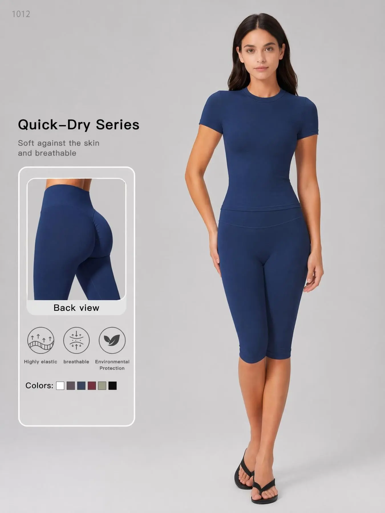 T1012 Popular Clean Fit Quiet Luxury Activewear Co Ord, Athletic Sets, High Elastic Breathable Quick Dry Snug Short Sleeve Top & High Waist Capri Leggings, Soft Life Athleisure Two Piece Outfit Suitable For Pilates Gym Sports & Daily Loungewear.