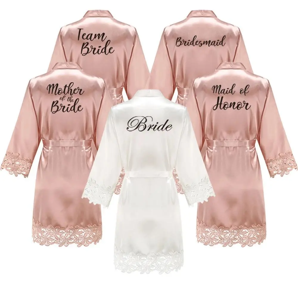 Bridesmaid Robes Rose Gold Bride Robe Wedding Bridesmaid Gift Satin Lace Robe Bridal Dressing Gown Bachelorette Party Pajamas