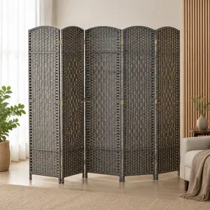 HOMCOM 6-Panel Arched Top Foldable Freestanding Room Partition, 6' Tall Hand-Woven Weave Texture Privacy Screen, Indoor Wall Divider for Home, Office, Living Room Decor, Freestanding Room Partitions