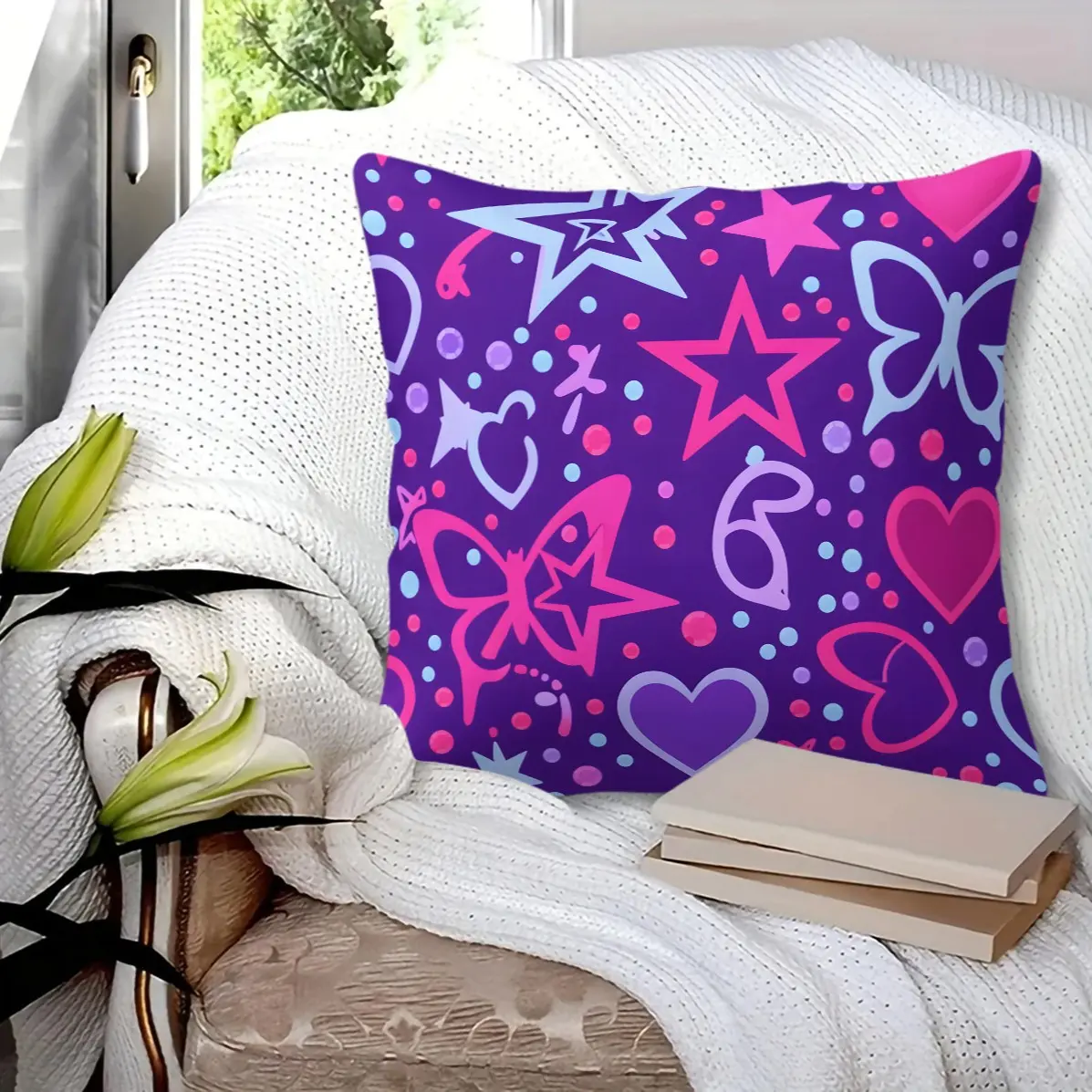 45x45cm 1Pc Black Orange Meteor Star Pillow with layered star print, plump high rebound soft filling, decorative cushion for sofa and window nook, complete pillow insert included for direct use