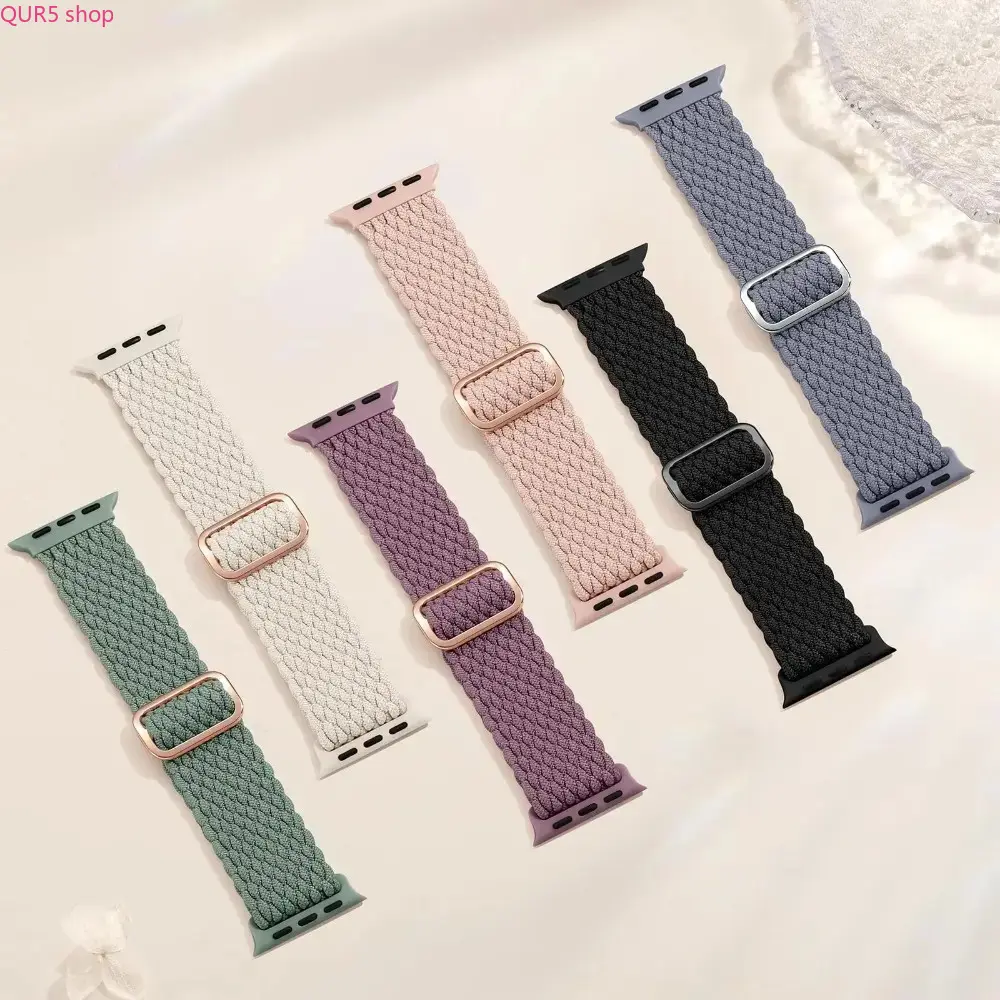 6-Pack Braided Stretchy Nylon Sport Watch Bands, Elastic Adjustable Comfort Wearable Straps Compatible With 38-49mm All-Size Smart Watches, Trendy Replacement Accessory For Workout, Outdoor Sports And Everyday Casual Looks