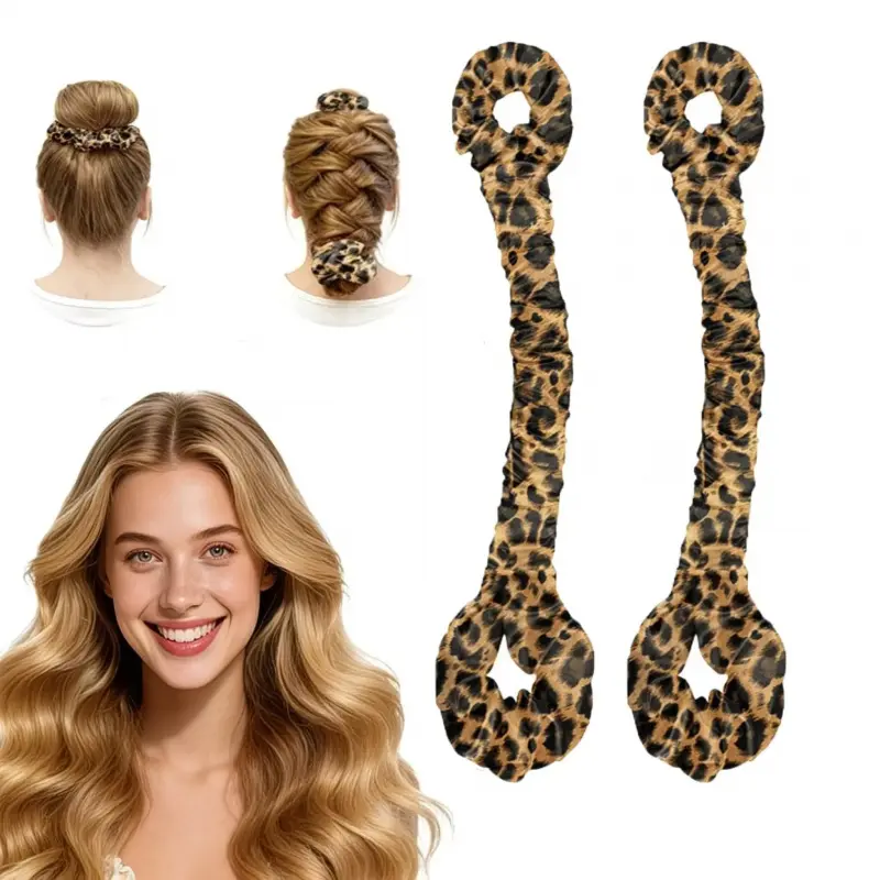 Women's 2-Pcs No Heat Required Satin Curl Rod Set for Women - Long Hair Friendly, Non-Woven Fabric, Smooth, Defined Waves Tool with Hair Tie for Overnight Use, Outdoor Activities