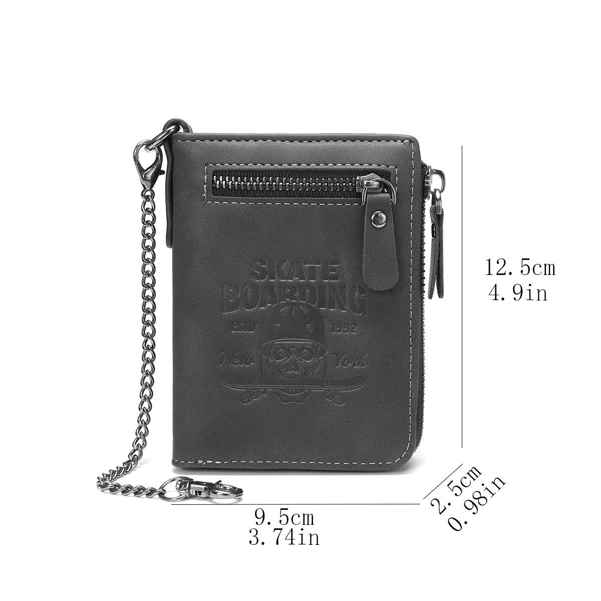 Skull Embossed Short Zip Wallet for Men Bifold PU Leather Card Holder with Multiple Slots Rock Style Money Clip for Credit Cards & Cash Everyday Essential