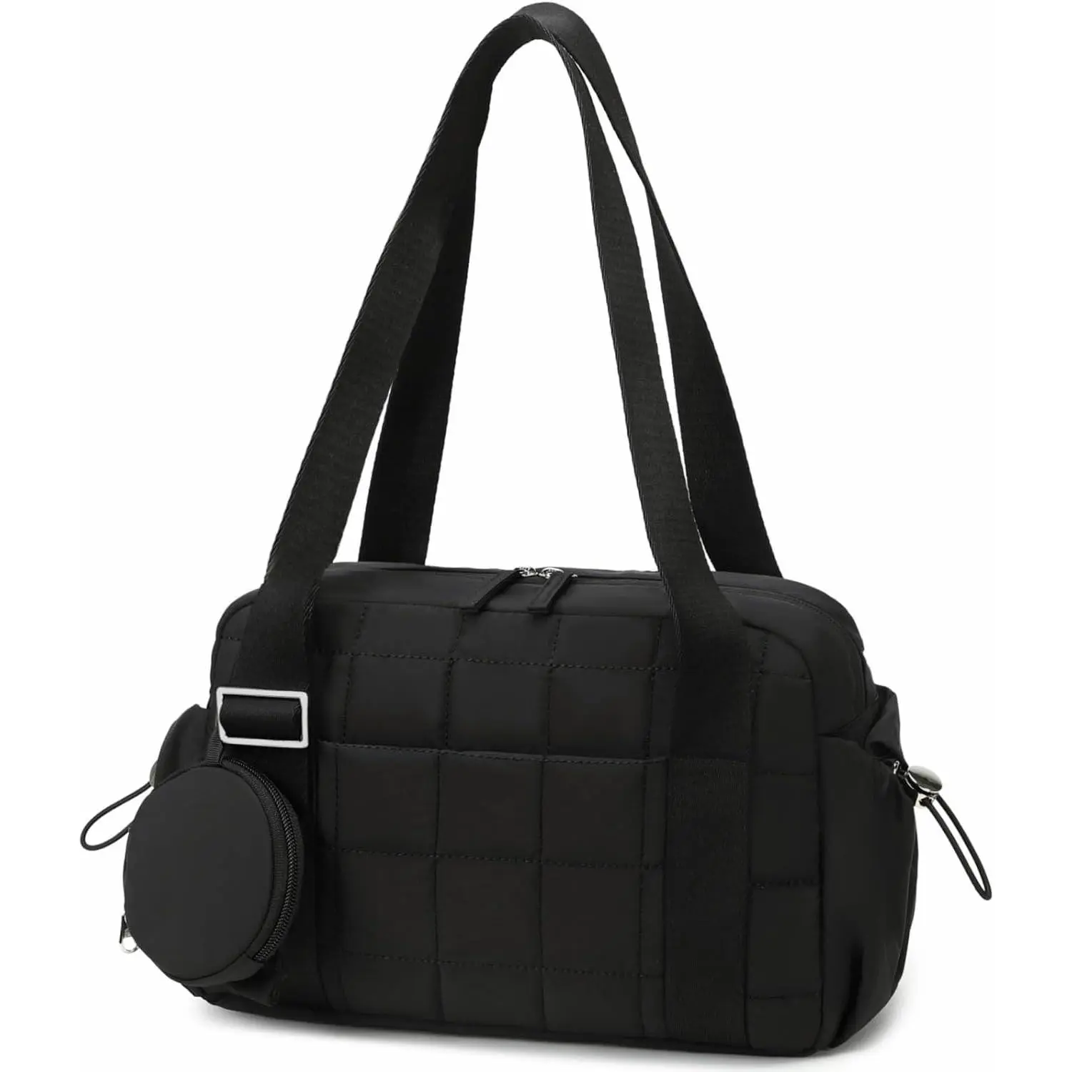 Mini Gym Bag for Women, Small Gym Tote Bag Puffy Quilted  Duffel Bag with Wet Compartment and  Purse Duffel Bags Dance Yoga Workout Bag for Gifts ( Black, Mini-12.6")