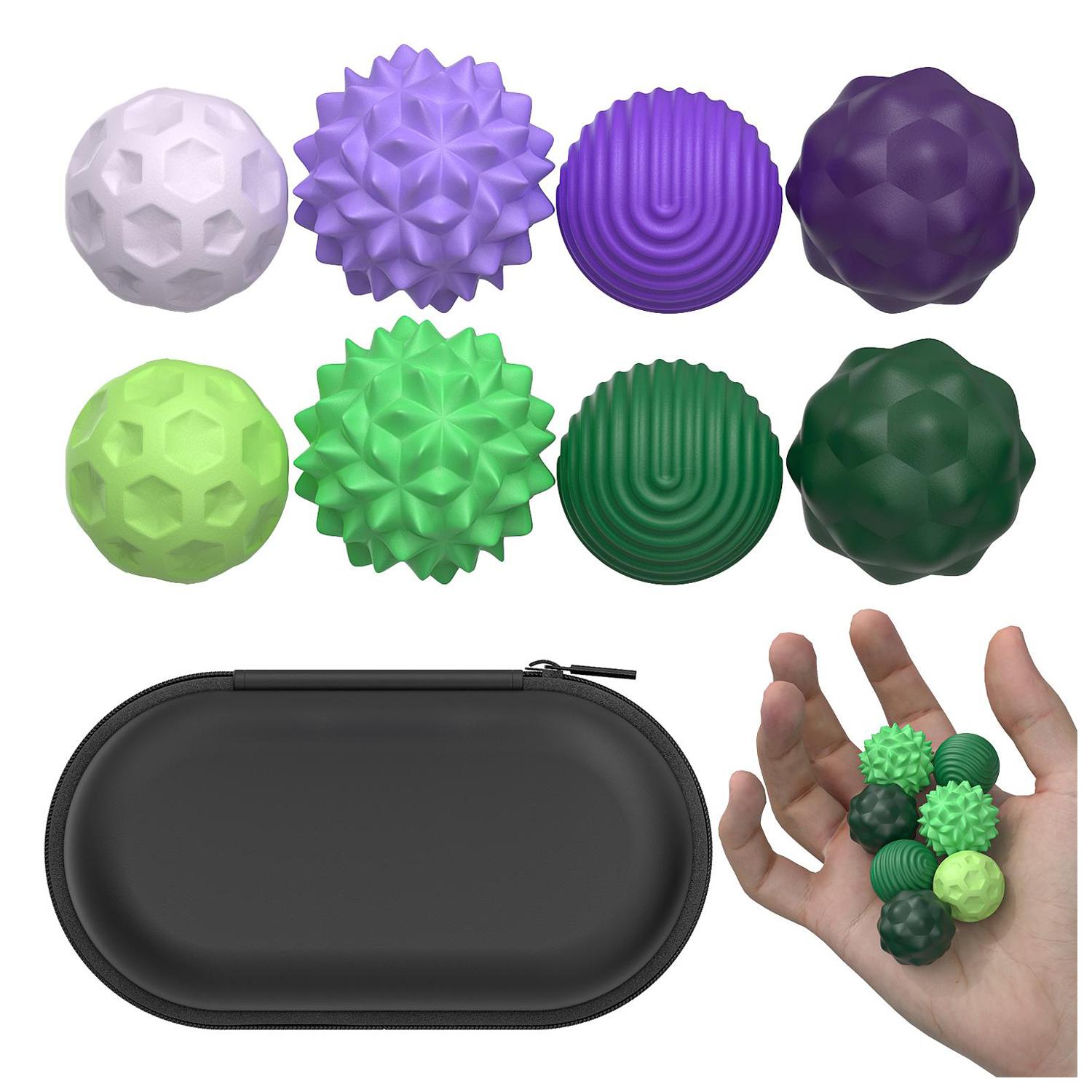 Fidget Balls Toy, 8 Counts Silicone Sensory Stress Relief Toy, Quiet Executive Desk Fidget Toys for Office, Fun Textures Roller Travel Toys Gift