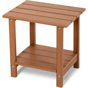 2 Tier Outdoor Side Table with -Like Grain, 16.6" HDPE Adirondack Table Patio Side Table, Weather Resistant End Table for Pool, Patio & Porch, Small Outdoor Table(Teak, Rectangle)