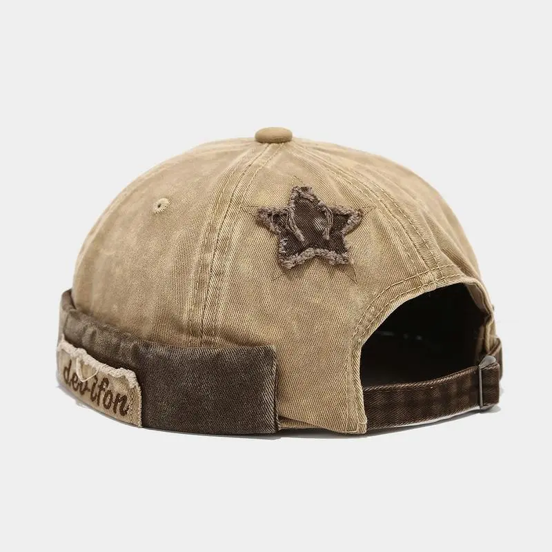 Y2K Star Patch Docker Cap Vintage Washed Brimless Hat  display picture 2