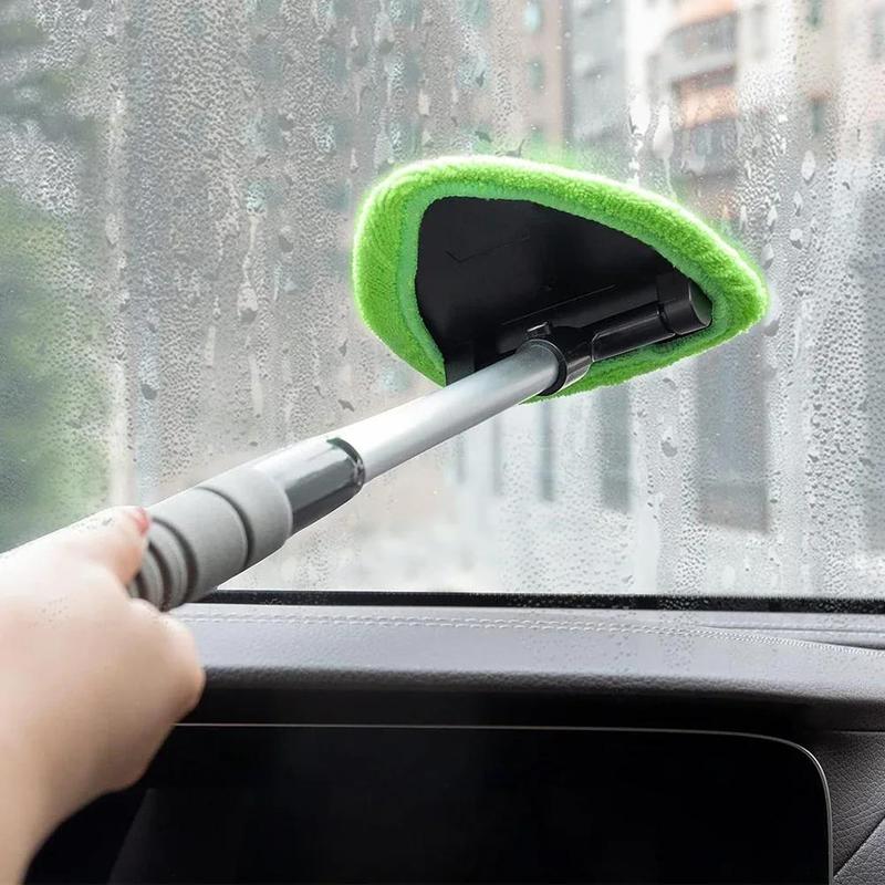 Car Windshield Cleaner Kit with Extendable Handle Squeegee Set & 3 Reusable Microfiber Pads for Interior & Exterior Glass Cleaning Essential Tool & Holiday Gift