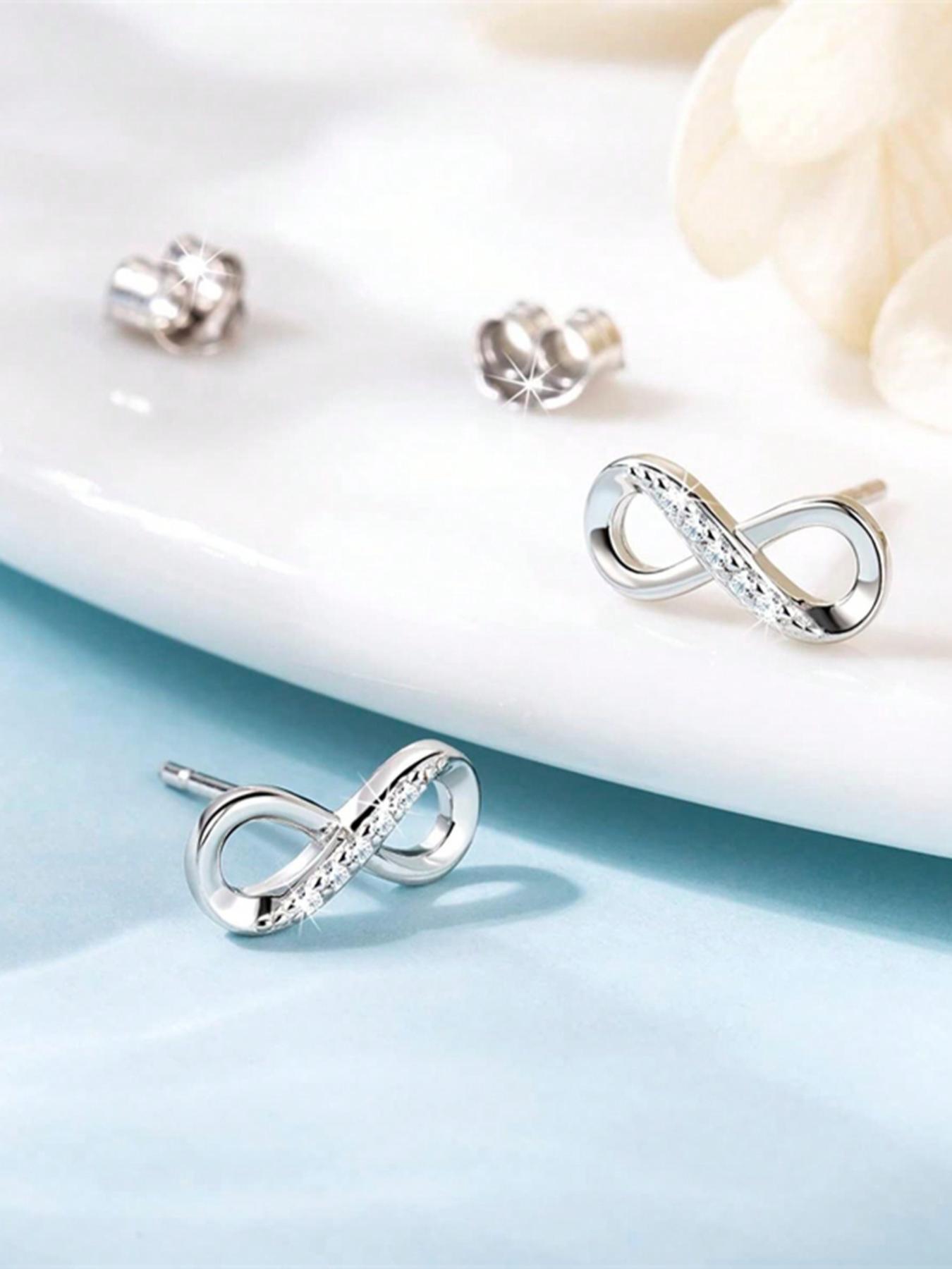 S925 Sterling Silver Infinity Symbol Design Stud Earrings, High Quality Earrings, Fashionable Earrings for Women & Girls, Trendy All-match & Exquisite Jewelry for Birthday Gift, Artificial