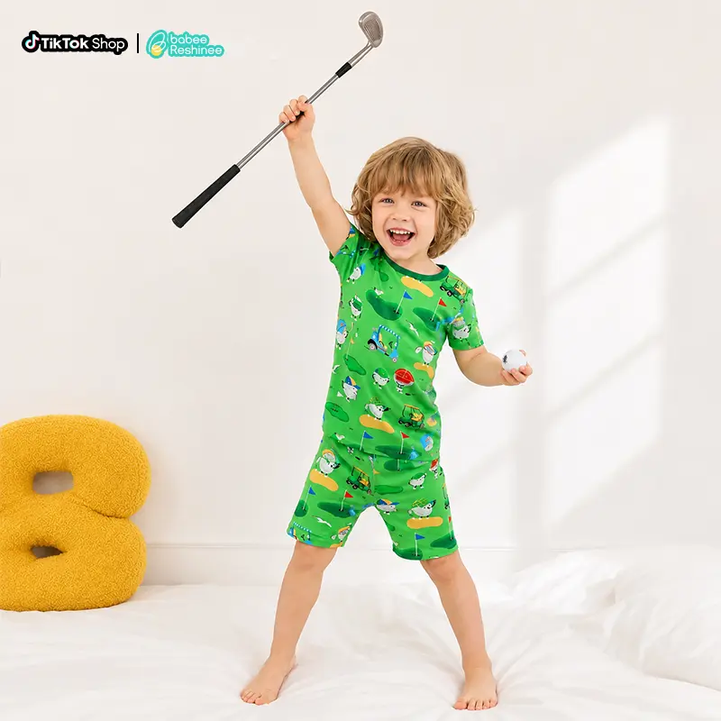 babee Reshinee Bamboo Kids Pajamas Set, Toddler Boys Girls 2-Piece Short Sleeve Sleepwear, Snug Fit PJs 12M-8Y, Soft Breathable Stretchy Summer Jammies, Perfect Baby Gift for Birthday & Holidays,back to school