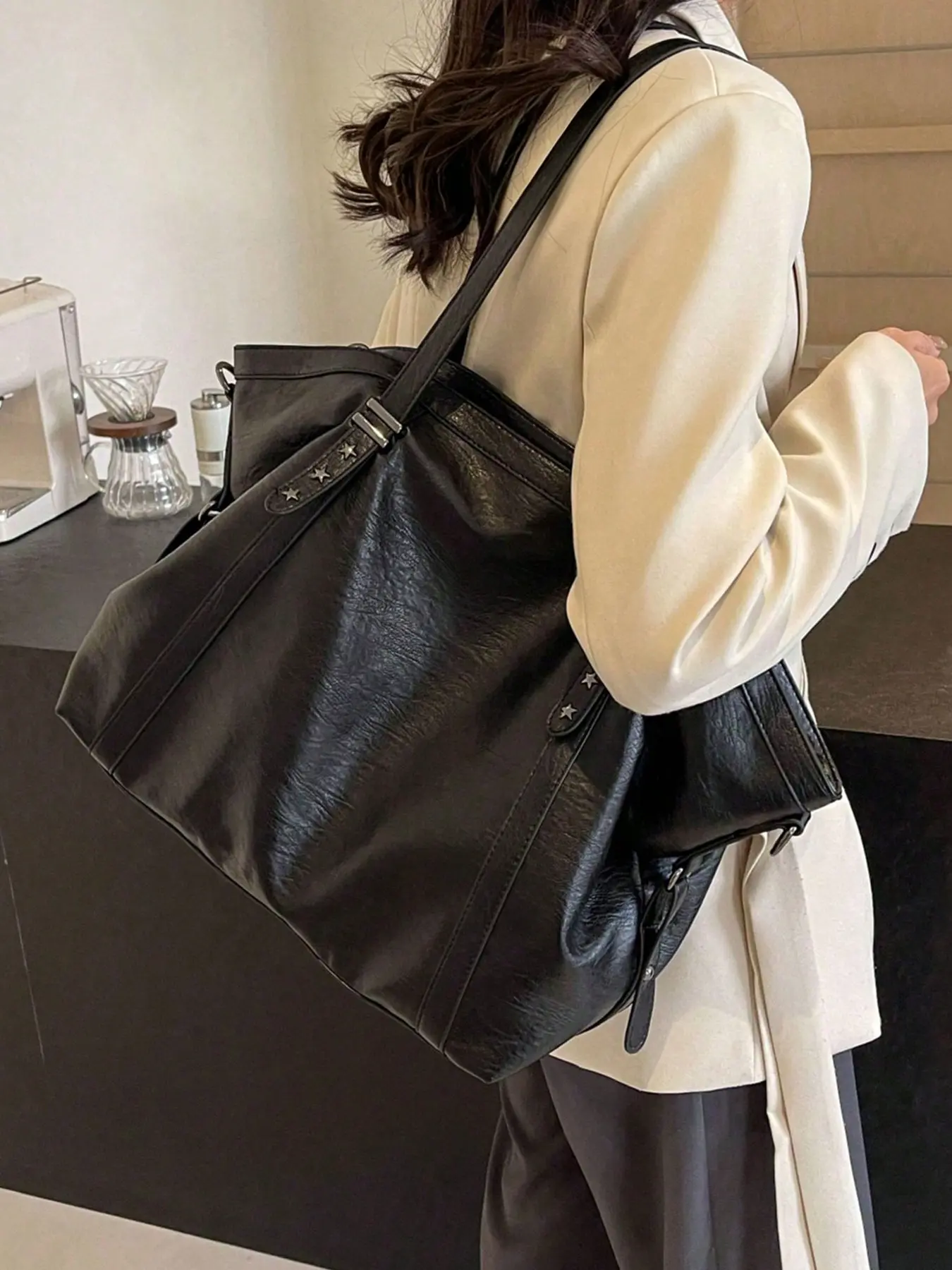 Vintage business style texture tote bag, detachable shoulder strap design, solid color large capacity single shoulder handbag, Casual Commuting Bag, Casual Commuter Bag, Laptop Tote Bags