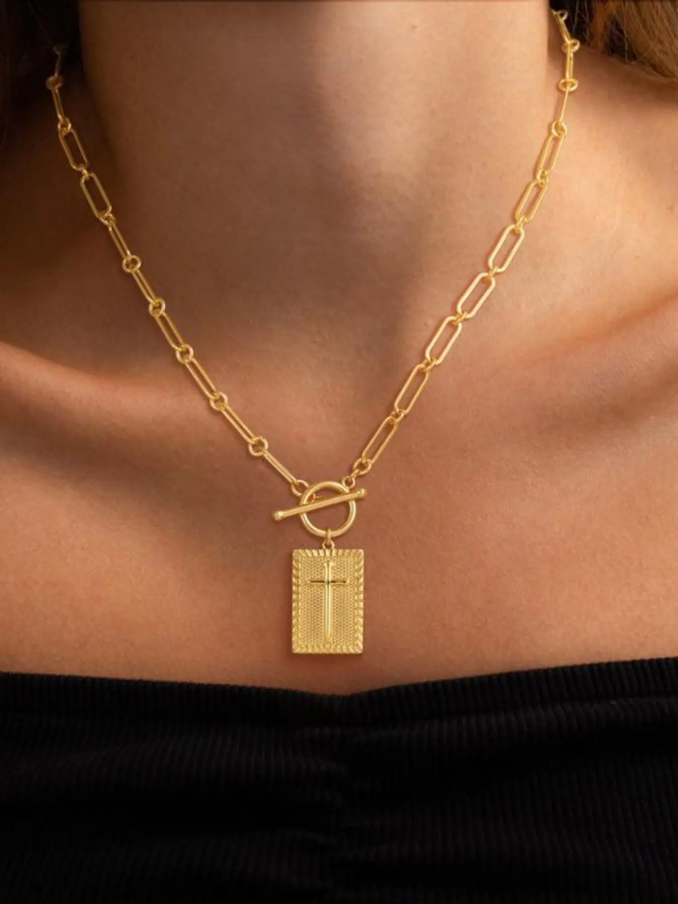 Women's Cuban Chain Necklace, Stainless Steel Cross Pendant, Beach Jewelry Gift for Women, Birthday & Christmas Present