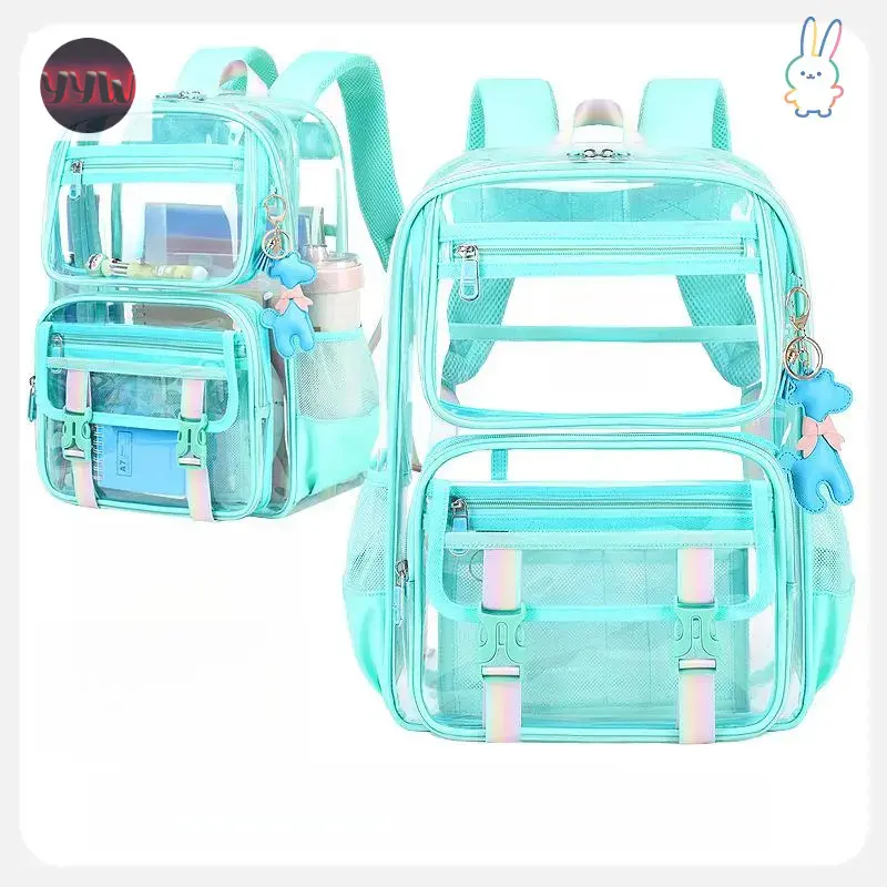 YYW1 -Clear Backpack, Heavy Duty Transparent Bookbag Girls Women, Stadium Approved See Through Backpack with Lunch Box