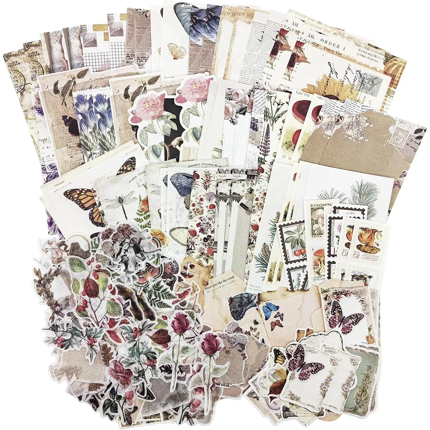 Retro Scrapbook Supplies Kit, 200   Color Paper and Stickers | 120 count matte writing paper, 80 count of translucent stickers, for crafts, diaried, collages, retro aesthetic wall sticker