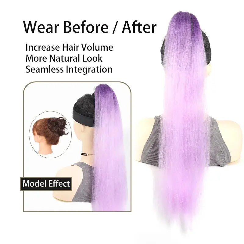 2026 NEW  Synthetic Ponytail Extension with Elastic Tie Hair Band 26" Long Straight Colored Braiding Ponytail  Pink Purple Blue