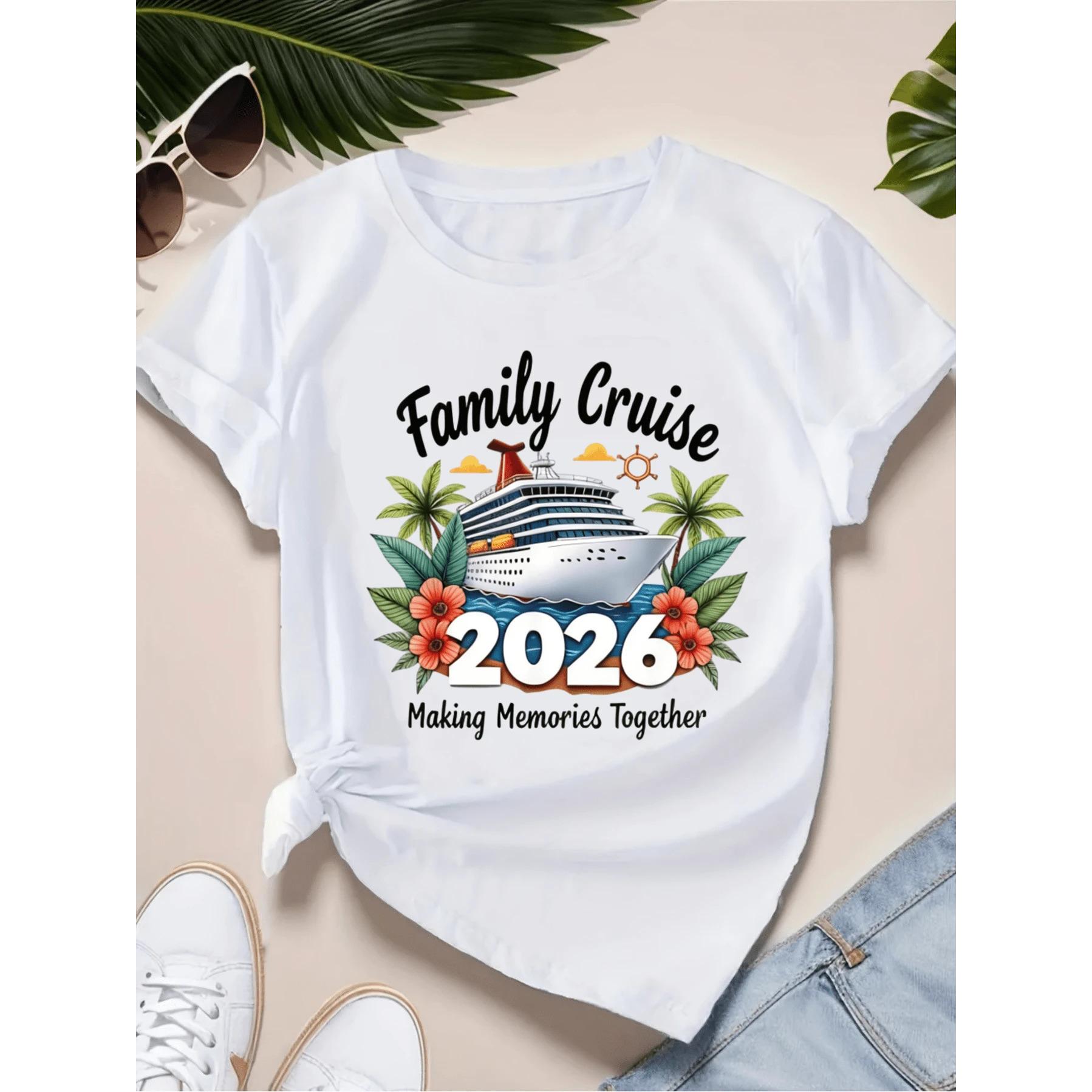 Trending White Tops for Family Cruise 2026 Matching Tees Women’s Round Neck Short Sleeve Graphic T-Shirts for Vacation Trending White Tops for Family Cruise 2026 Matching Tees Women’s Round Neck Short Sleeve Graphic T-Shirts for Vacation