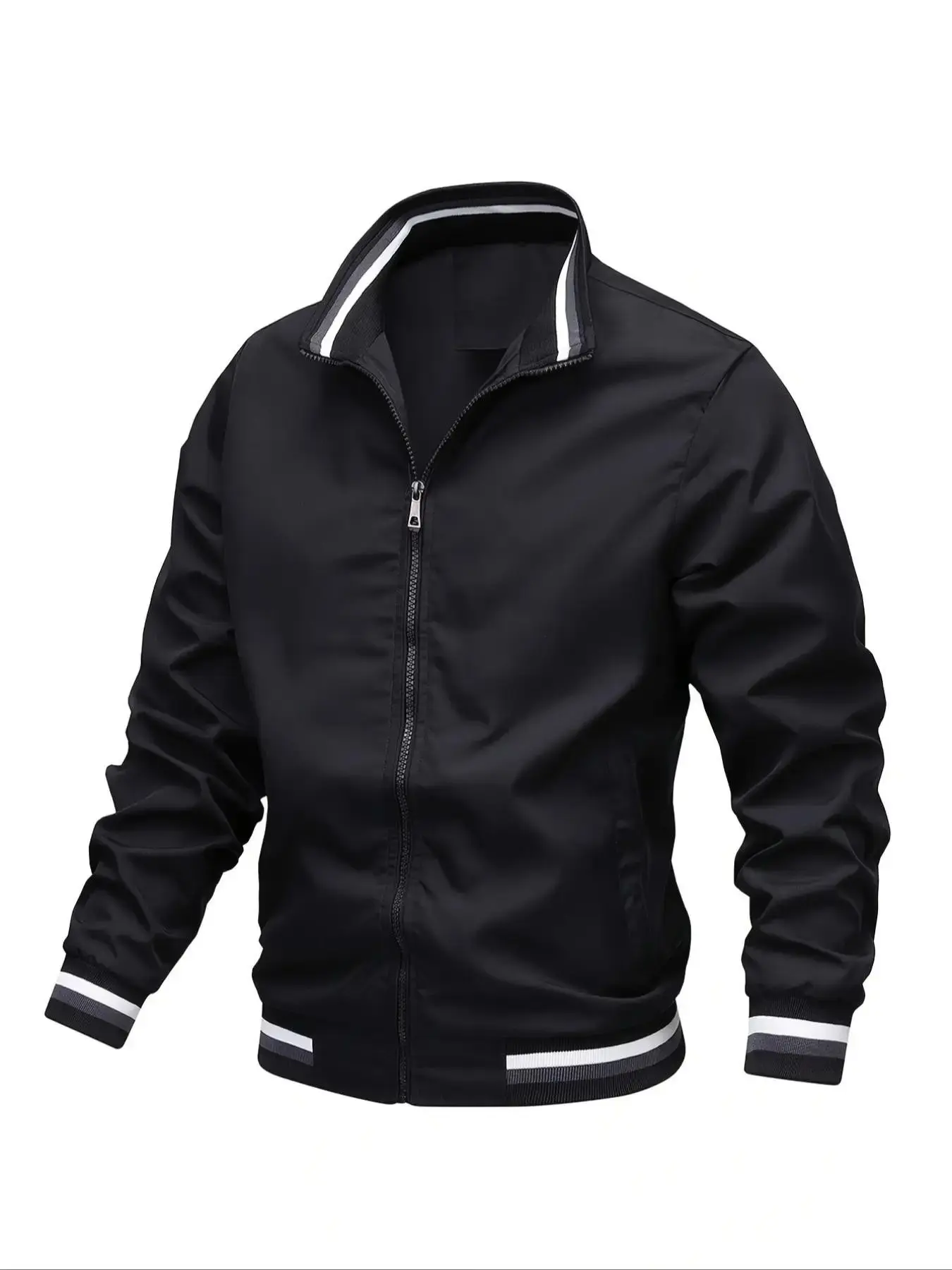 Men's Casual Baseball Jacket, Spring Solid Color Plain Zipper Jacket, High Street Style, Couple Jacket Coat, Regular Fit, Long Sleeve, Menswear, Tops, Casual Outerwears