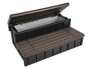 HECASA Hot Tub Steps Outdoor Spa Steps with Storage, Hot Tub Stairs Non-Slip Steps for Outdoor Indoor, 36 Inches Black/Brown, Deluxe Spa, Assembly Required