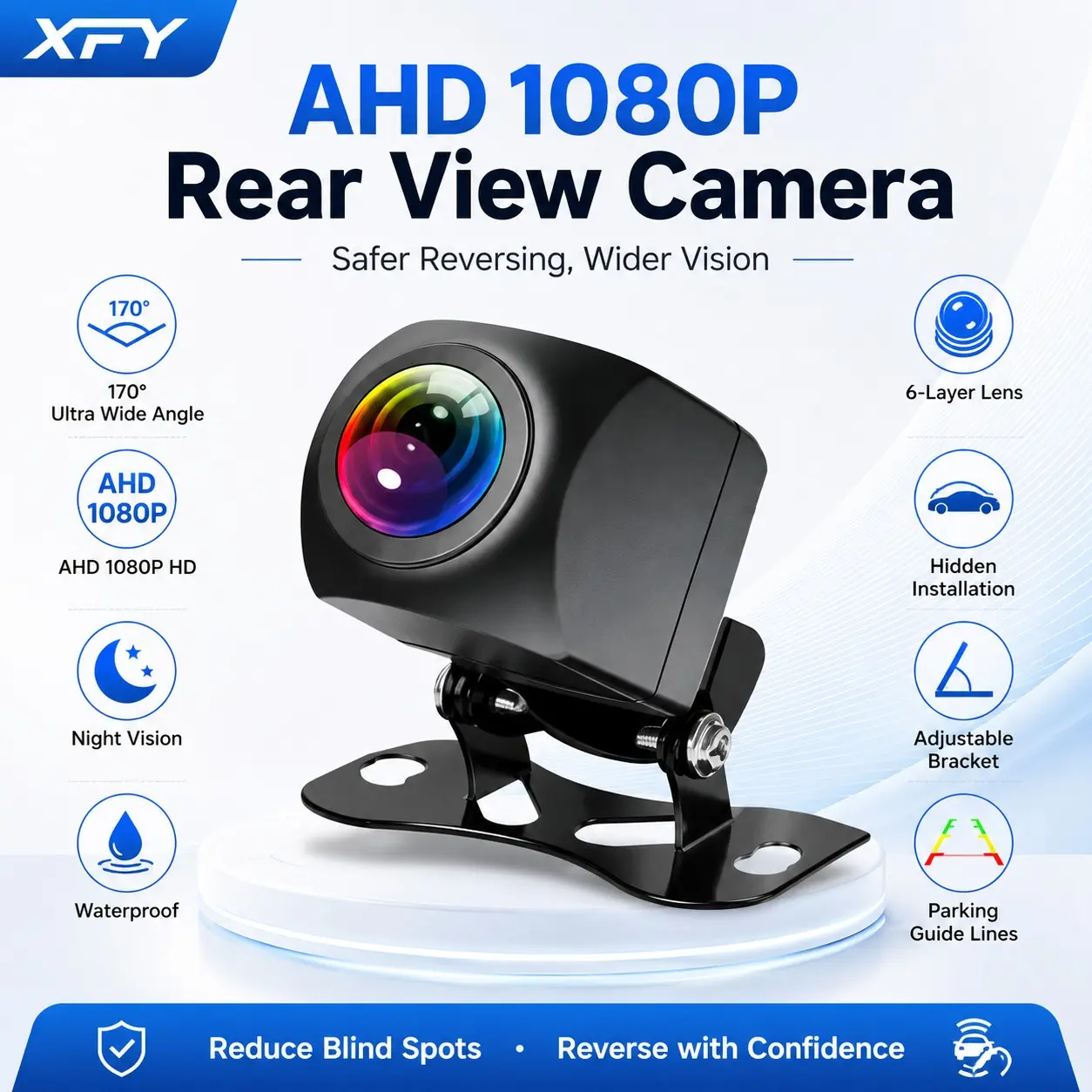 Car Backup Camera Ahd1080p, HD Night Vision Waterproof, 140° Wide Angle Rear View Camera, Reverse Assist Line Included, Rear Camera For Car