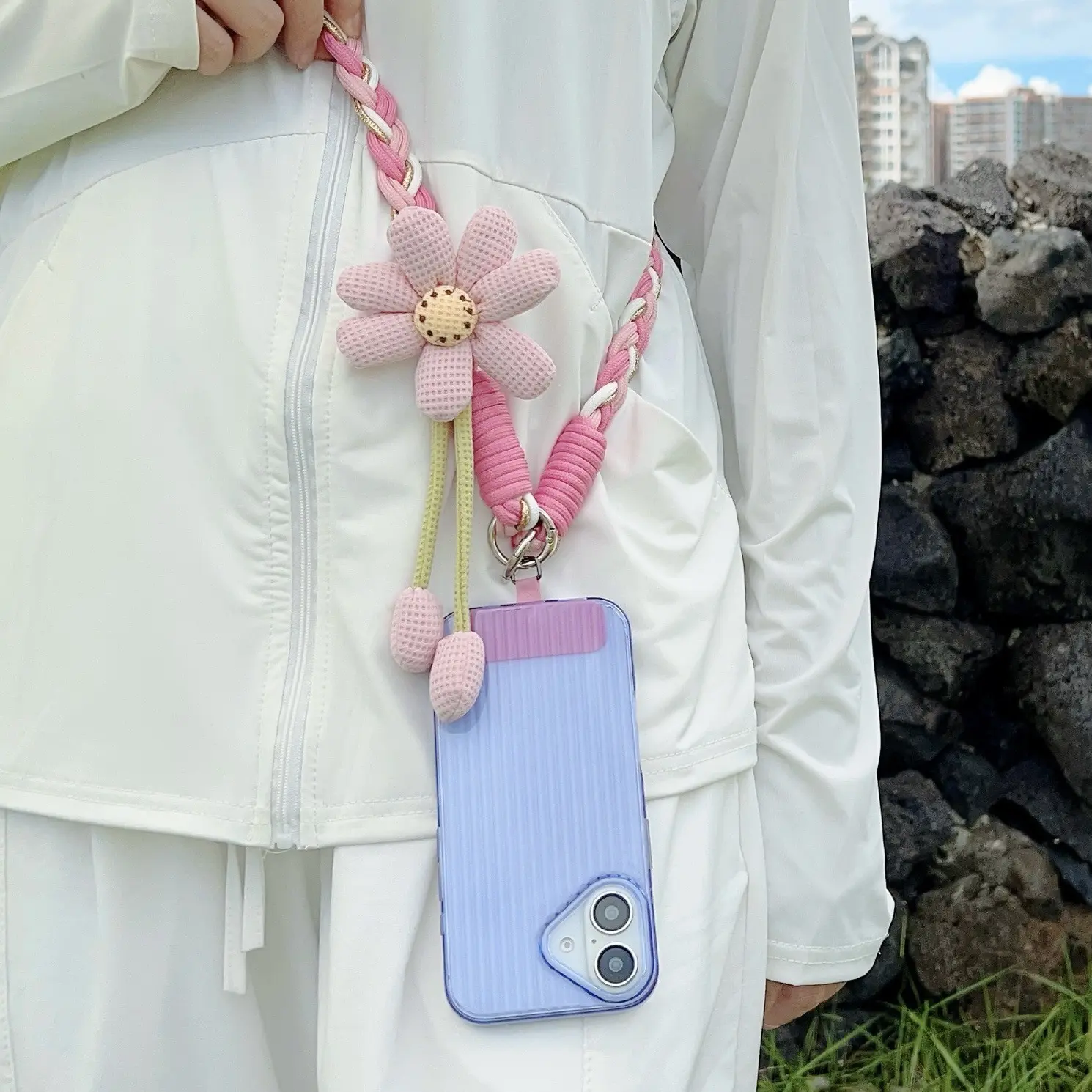 Floral Crossbody Phone Lanyard Fashion Accessory - Adjustable Strap, PC & Synthetic Resin & TPU Material, Crossbody Type, Universal Fit for iPhone Users, Ideal for Casual Travel, Running