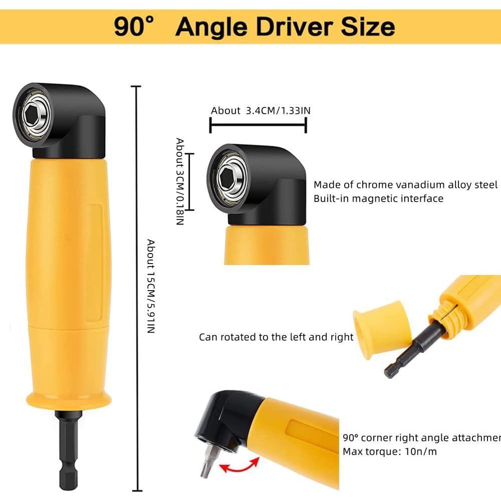 Right Angle Drill Attachment Set, Including Flexible Drill Bit Extension, 3 count Angle Extension Power Drill Attachment with 1/4'' Hex  Shank,  Bit Set (Yellow)