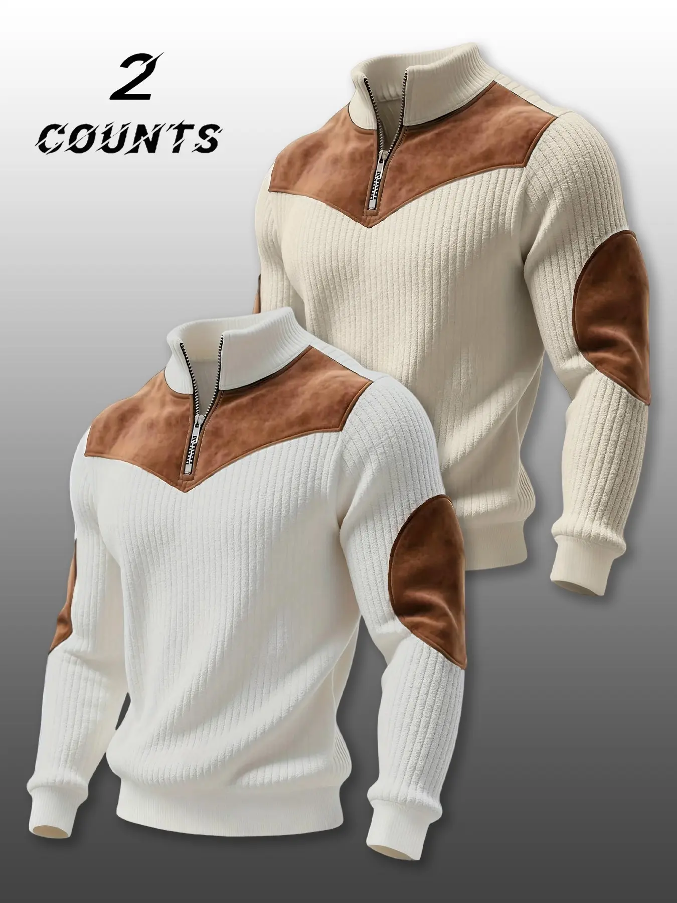 Men's Stand Collar Pullover Top, Fall & Winter Warm Half-Zip, Plain Color Ribbed Vintage Streetwear, Casual Slim-Fit Sweatshirt