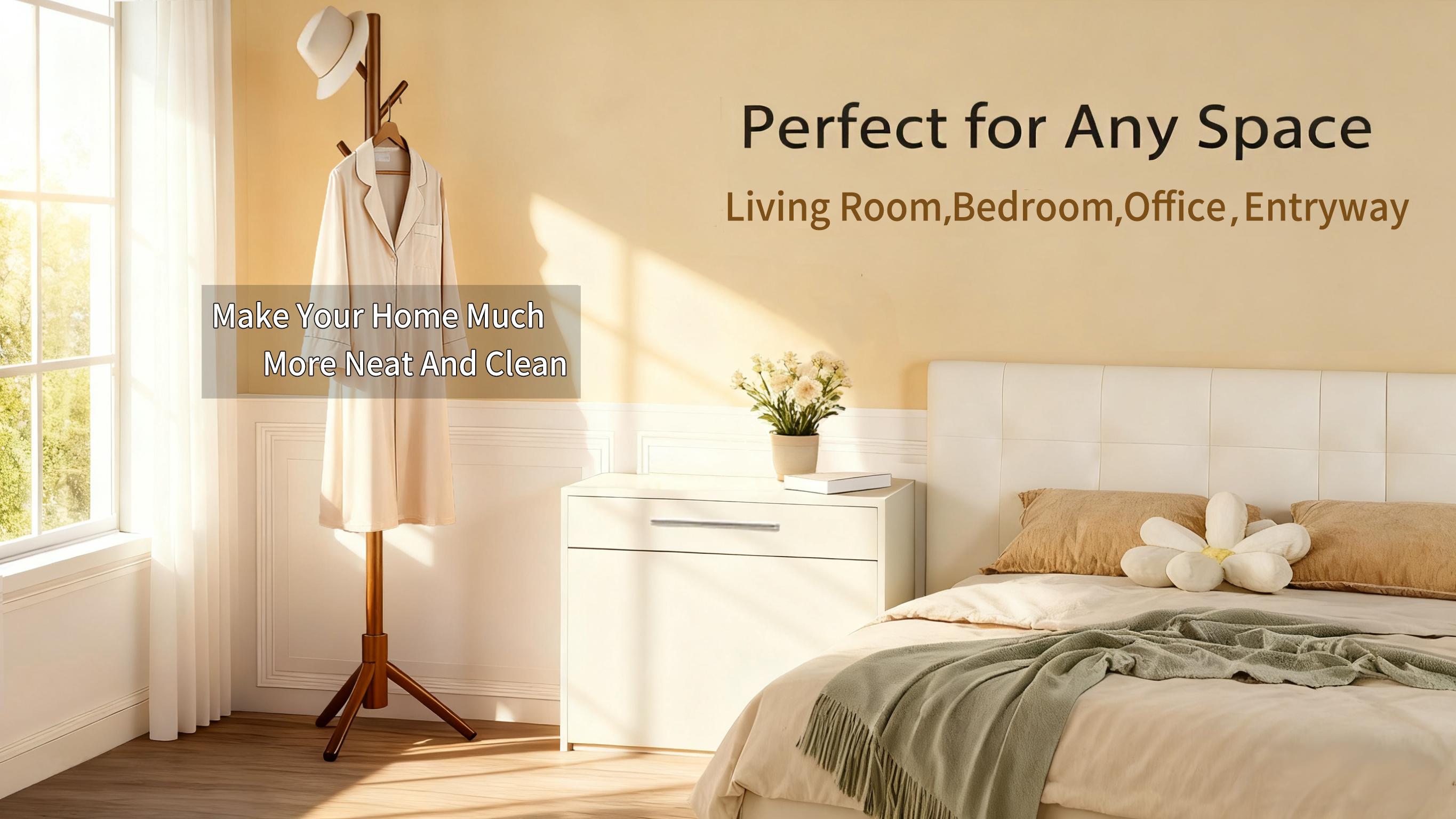 Coat Rack, Coat Racks Freestanding with 8 Hooks 3 Adjustable Heights for Clothes, Hats, Handbags, Coat Tree Easy Assembly for Entryway, Bedroom, Hallway, Office(Nature)