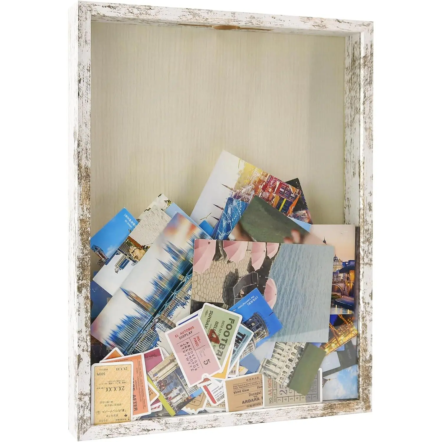 Small Shadow Box Seashell Collection White 5x7 Top Loading Display Case Frame with Slot, Movie Travel Sporting Events Concert Ticket Stubs Drink  Caps Memory  Box