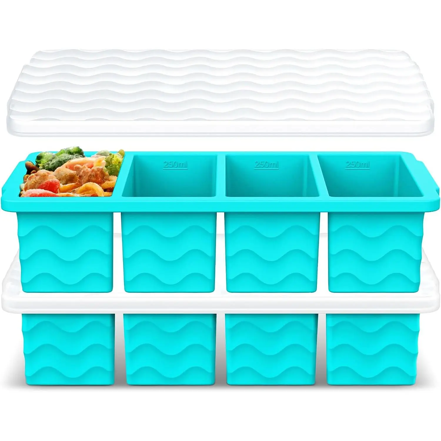 Sturdy Flexible Stainless Steel Freezer Soup Trays with Lids - 2-Pack Kitchen Cube Containers, 1-Cup/250mL & 125mL Portions for Freezer Meal Prep & Storage