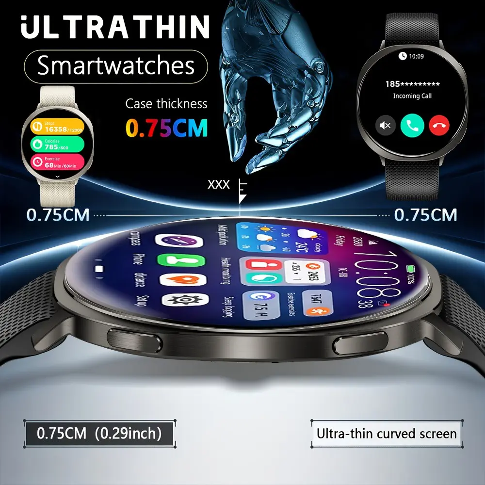 2026 New Elegant Thin Smartwatch, 1.32 Inch Amoled Display, Wireless Calling, Voice Assistant, 100+ Sports Modes, Calorie Tracker, Step Counter