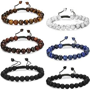 FUNRUN  6PCS Bead Bracelets for Men Women Natural Stone Mala Bracelet Baseball Bracelets Magnet