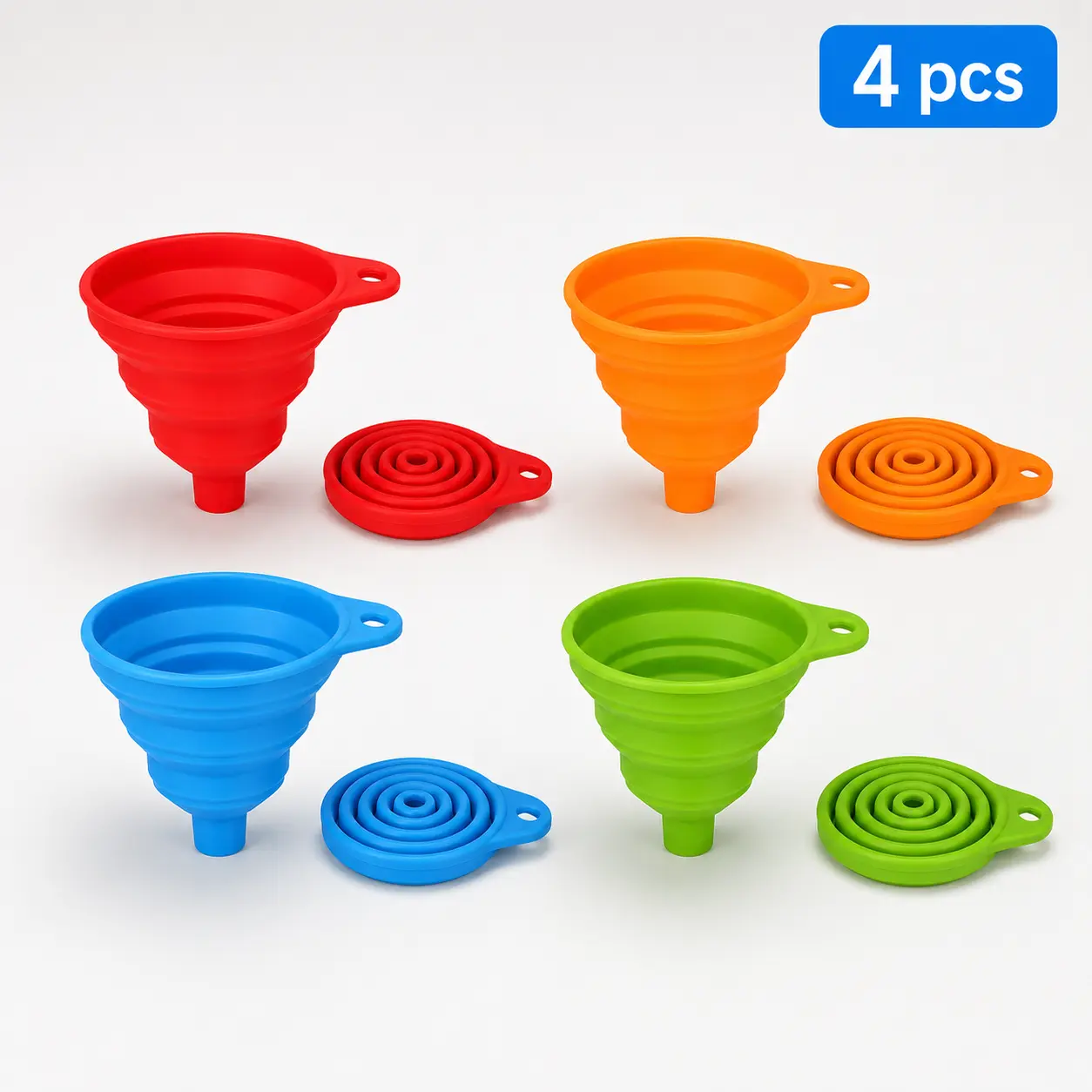 4PCS Food Grade Wide Mouth Collapsible Silicone Funnel Set - Lightweight Portable Home Kitchen Gadget for Liquid Transfer, Meal Prep, Less Mess Canning Gifts