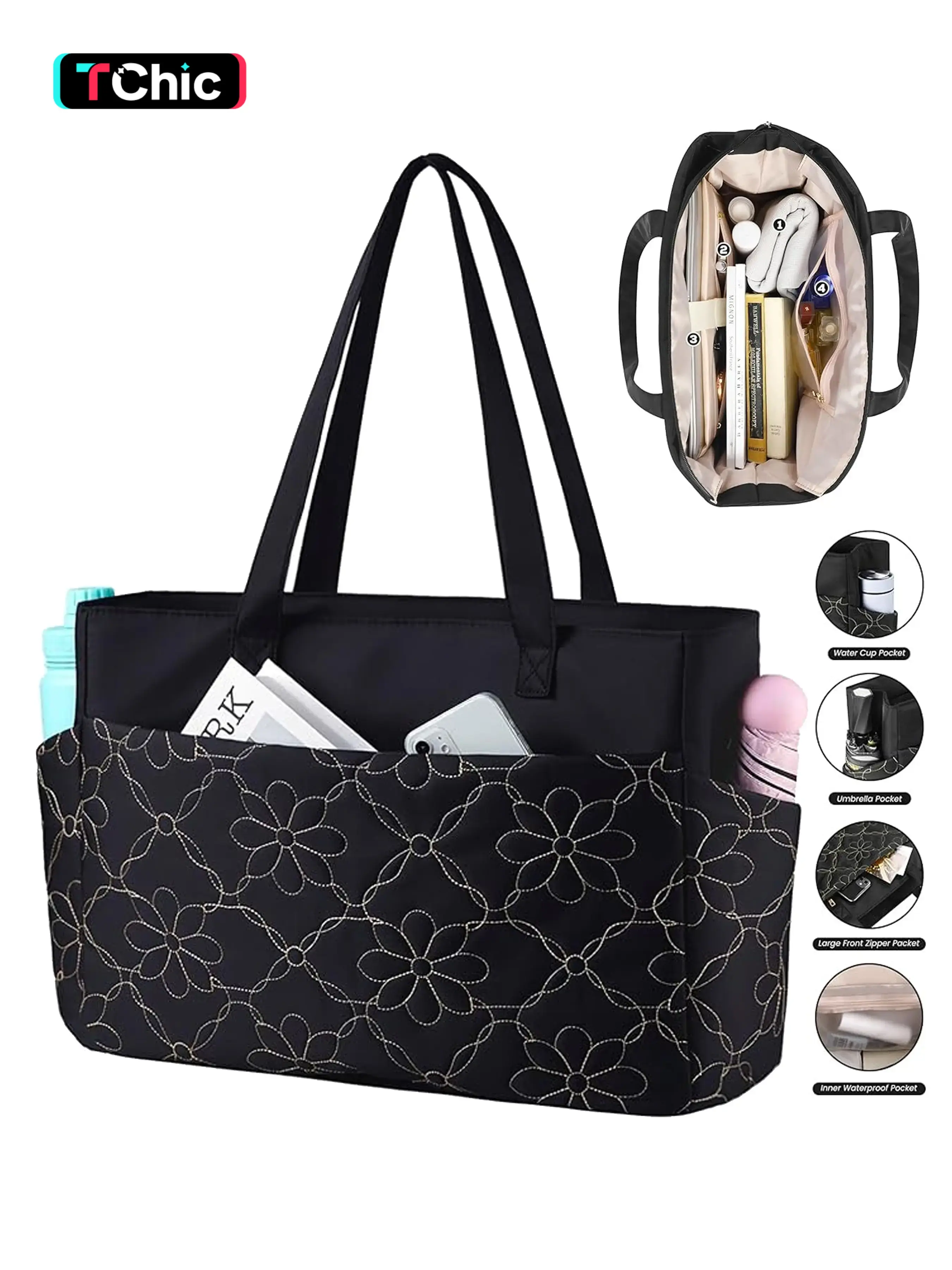 Laptop Tote Bag for Women Work, Teacher Tote Bag With Large Cup Holder, Puffer Work Tote, Lightweight Tote Bag, Quilted Carry On Bag for Travel Gym, Utility Professional Computer Bag For Work/Travel, Large Purse With Multi Pockets, Office Tote Bag