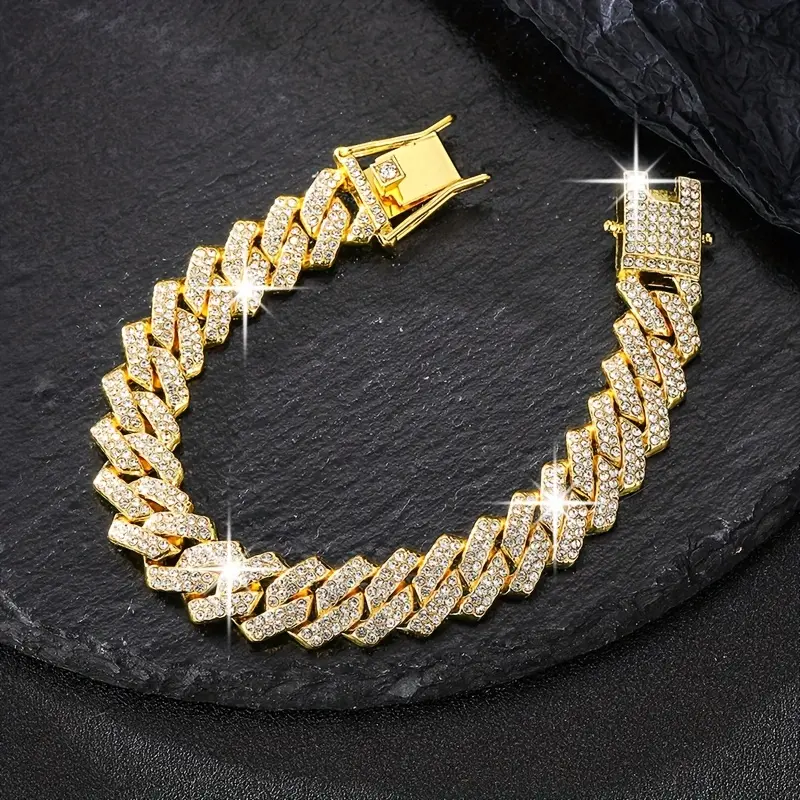 1pc of European And American Hip-Hop Hiphop Fashion Cuban -Encrusted Necklace, Personalized Cuban Chain Bracelet, Men'S Jewelry, Boyfriend'S Birthday Gift