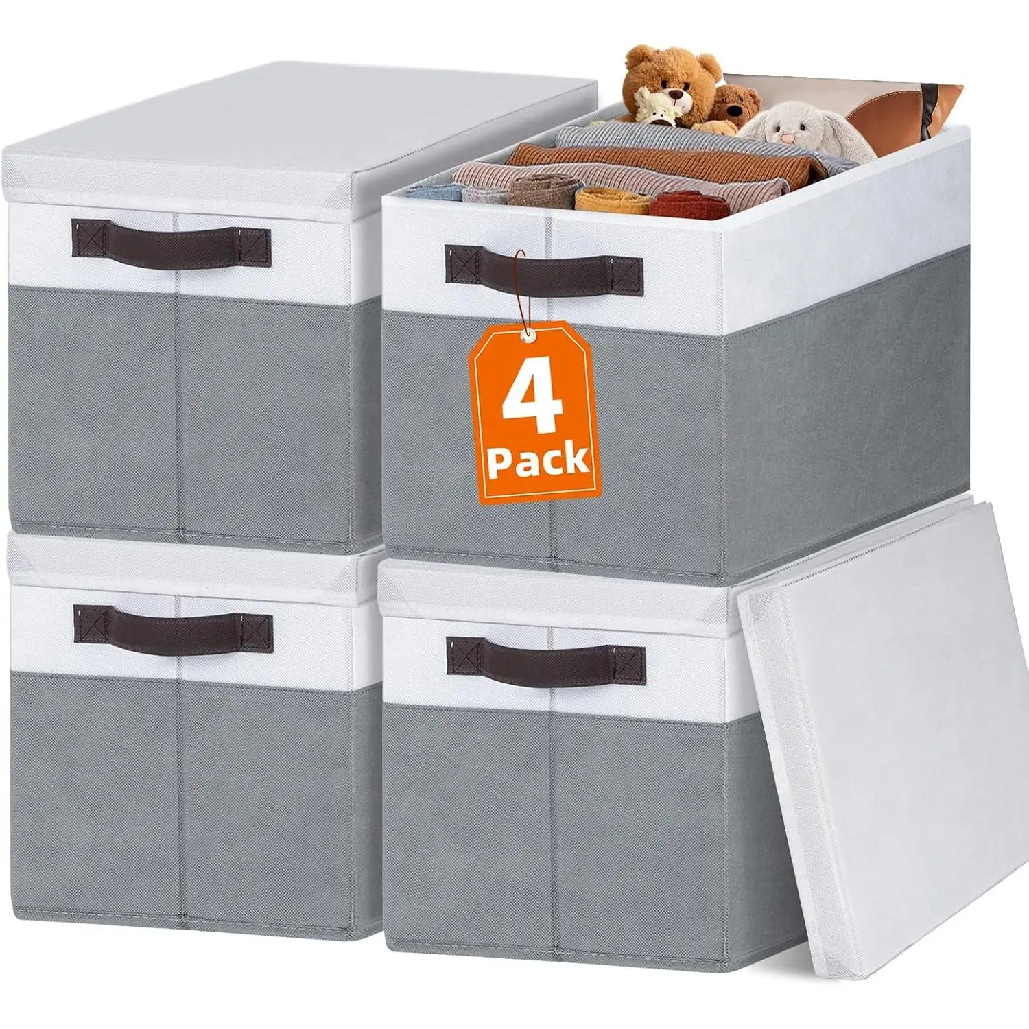 Large Closet Storage Baskets Bins with  4 Pack, Storage Baskets for Organizing Shelves  Bedroom,  Dorm Closet Organizers Cubes for Clothes Toys Blanket Book - Stackable -14x10x9.5