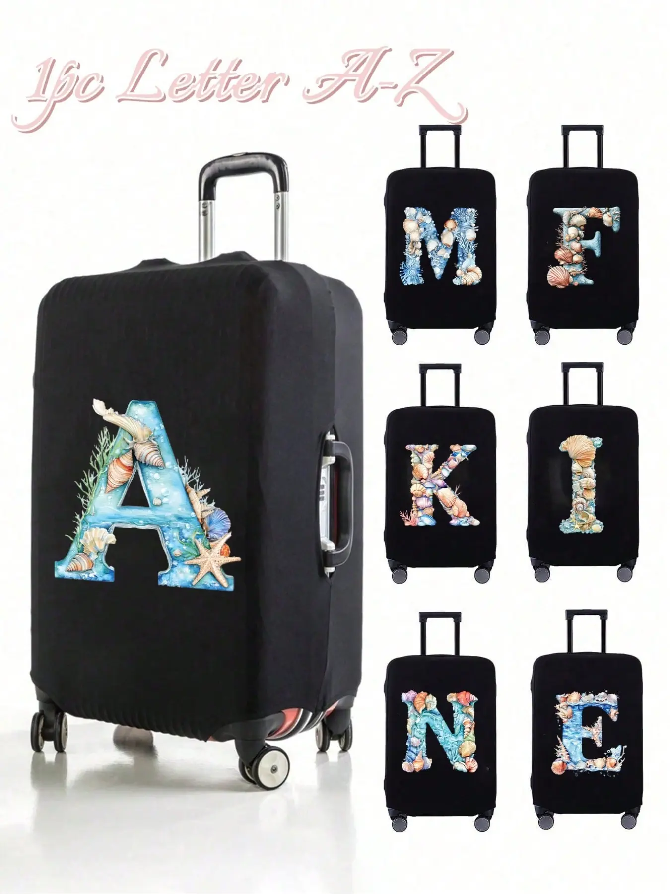 Ocean Shell Print Luggage Protector, Elastic Dust-Proof Scratch Guard, Ideal for Travel, Business, School, Reusable, Perfect Gift, Luggage Accessories