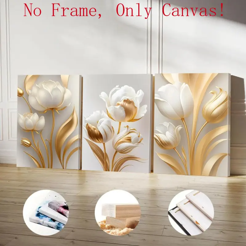 3pcs Framed Wooden Wall Art Prints - Waterproof Artistic Spring Floral Plaid Houndstooth Marble Luxury Photorealism Multi-Size Wall Decor, Modern Home Supplies for Living Room, Bedroom, Housewarming Gift (Wardrobe Compatible)