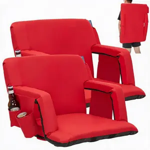 24 Inch Extra Wide Stadium Seat with 6-Position Recline, Padded Cushion & Back Support, Anti-Slip Mat, Large Storage Pockets, Cup Holders – Comfortable Bleacher Chair for Outdoor Sports and Events – Black/Red/Grey+Black/Blue