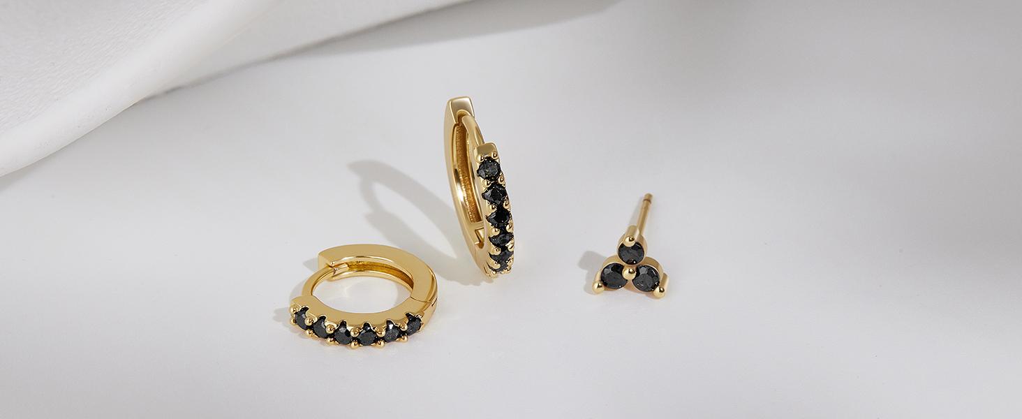 3-Pair Women's Small Hoop Earrings Set, Diamond Shamrock Stud Huggie Cartilage Earrings for Multiple Piercings, Trendy St. Patrick's Day Holiday Jewelry Gifts