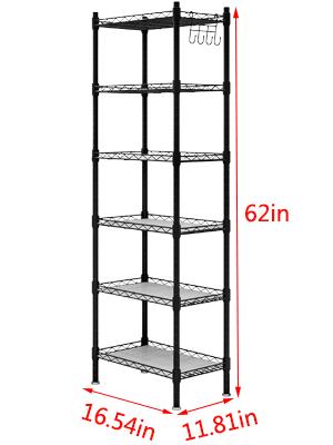 Shelf 6 Wier Metal Shelves Storage Rack Shelving Unit Organizer for Kitchen Laundry Garage Bathroom Pantry Closet OfficeAdjustable Hanging Hangable Black