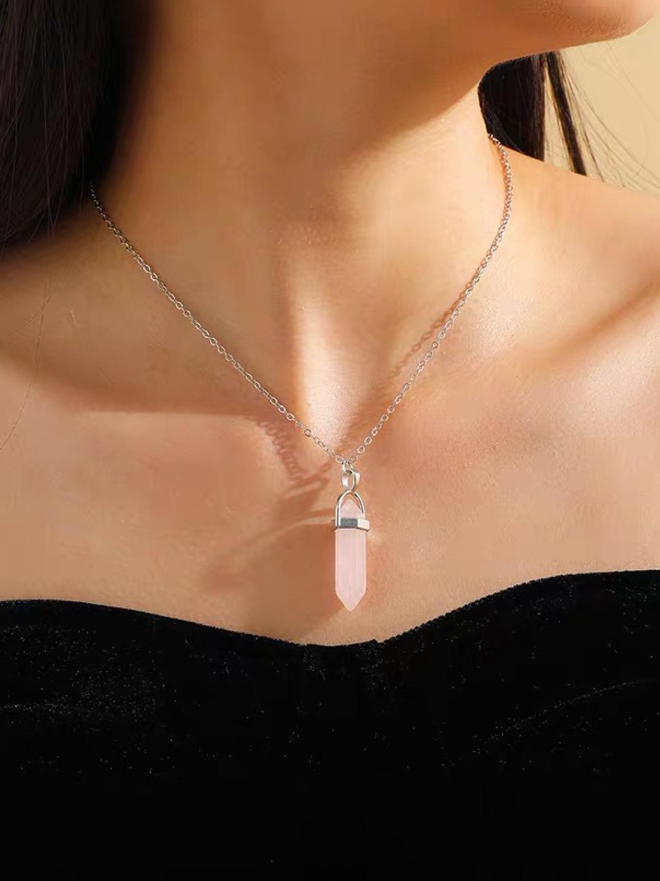 Natural Crystal Necklace Set, 6 Pcs/set Wish Card Necklace, Fashion Pendant Necklace for Women & Men, Trendy All-match & Exquisite Jewelry for Birthday Gift, Gifts for Girlfriend, Amethyst Crystal, Natural Healing Crystal