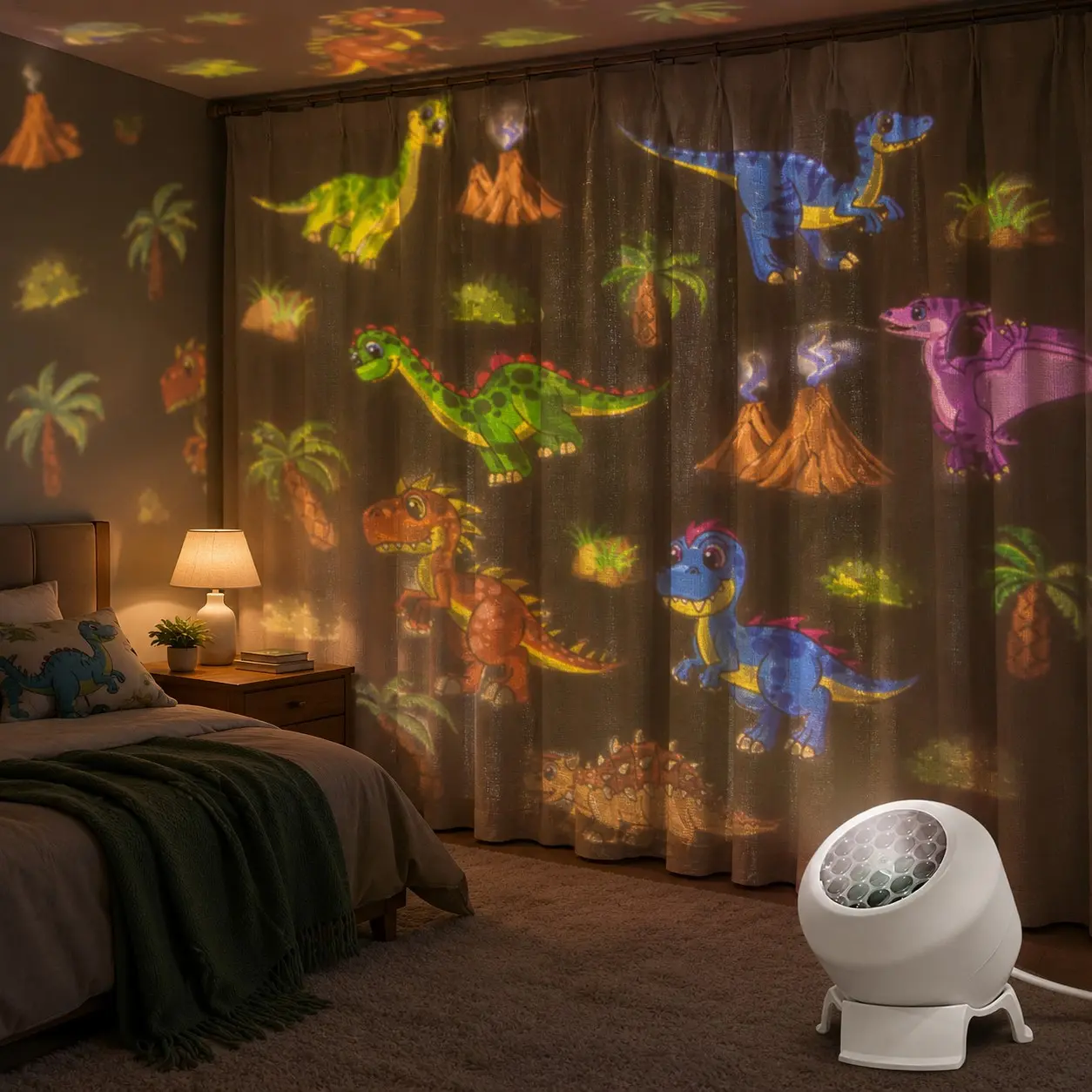 Rotating Dinosaur Projection Light, Decorative Atmosphere Lamp, USB powered design with 360° flexible angle adjustment, projecting vivid dinosaur patterns to create a dreamy atmosphere, suitable for bedrooms, holiday decorations