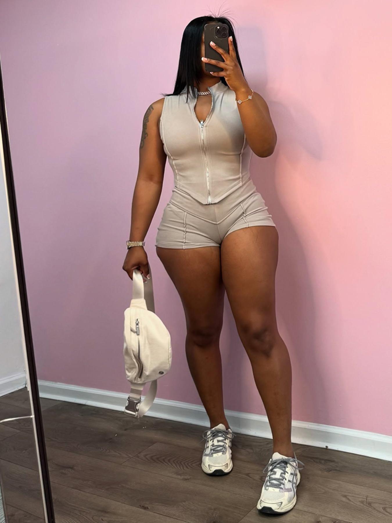 Two-piece Set Women's Solid Crop Tank Top & Skinny Shorts, Casual Fashion Chic Cozy Outfits for Daily Outdoor Wear, Ladies Summer Clothes