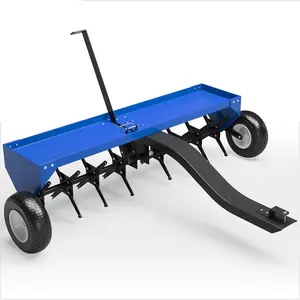 48 Inch Tow Behind Lawn Plug Aerator, 100LBS Capacity Yard Aerator with Universal Hitch & 10" Tires, Heavy Duty Aerator Lawn Tool Tow Behind, Steel Core Aerator for Garden Farm Yard Lawn Care, Blue