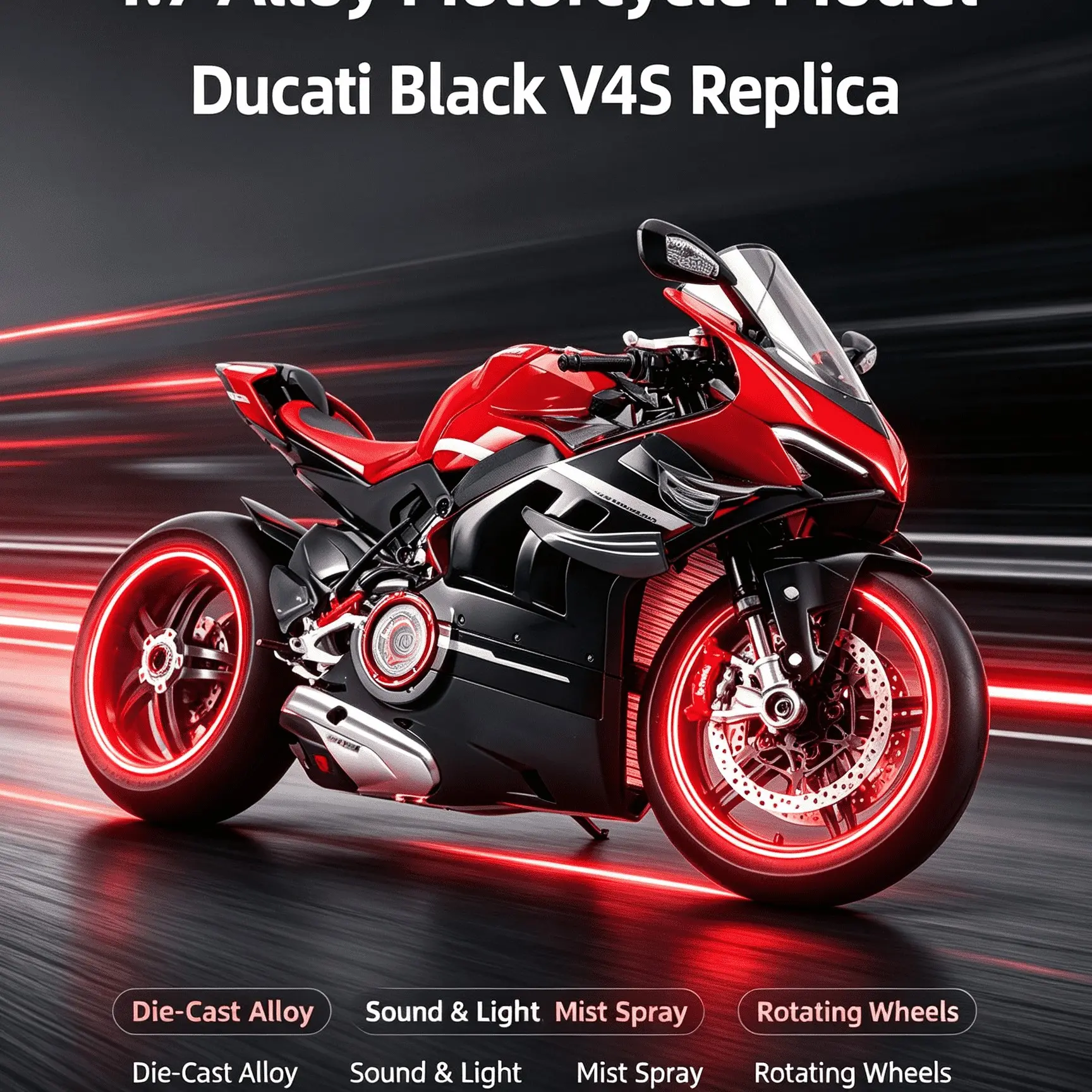 Ducati Panigale V4s Alloy Motorcycle Model, Realistic Sound Light Backspin, Adjustable Windshield, Gift for Him, Valentine's Day