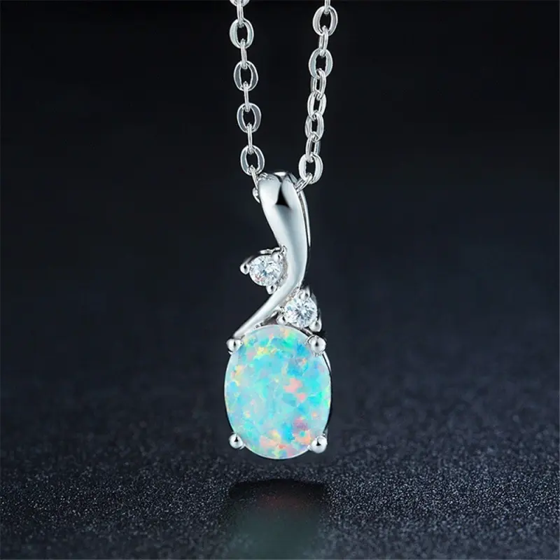 Dainty Blue Opal Pendant Necklace for Women Elegant Teardrop Everyday Jewelry October Birthstone Gift